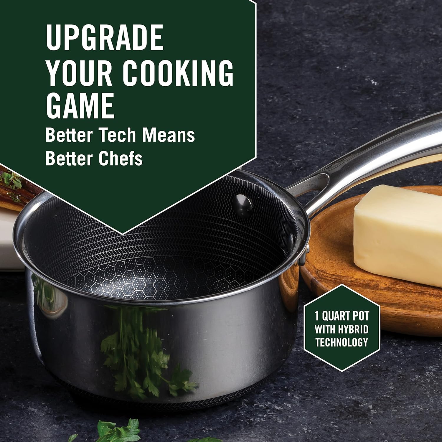 HexClad 1 Quart Hybrid Pot with Glass Lid – Non Stick Saucepan, Easy to Clean, Dishwasher & Oven Safe – Perfect for Making Sauces, Reheating Soups, Stocks, Cooking Grains - Image 7