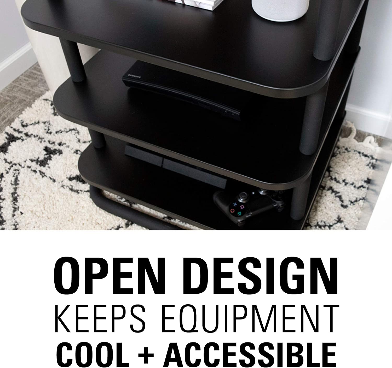 Sanus AV Media Stand with Built-in Cable Mangement & Adjustable Feet – Heavy Duty Design Holds 400lbs of Audio/Video Components – Features Simple 15-Minute Install & Includes All Hardware - Image 6