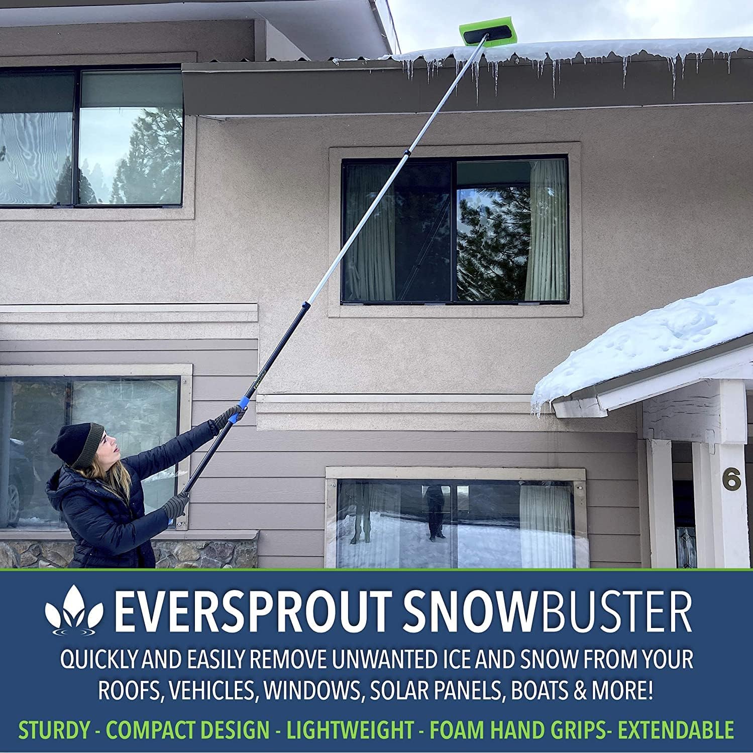 EVERSPROUT Never-Scratch SnowBuster 7-to-24 Foot (Up to 30 Ft Standing Reach) | Pre-Assembled Extendable Roof Rake for Snow Removal | Heavy-Duty Aluminum, Soft Foam Pad | Exclusive Push/Pull Design - Image 15