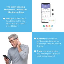Alternative view of MUSE 2: The Brain Sensing Headband – Meditation Tracker Multi Sensor Headset Device – Responsive Sound Feedback for Brain Wave, Heart, Body & Breath Activity,Black/Grey